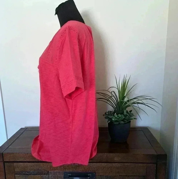 ❤️ New! Hilary Radley Red Top Slub Knit XL Short Sleeved Eyelet Women's S… - Picture 3 of 9